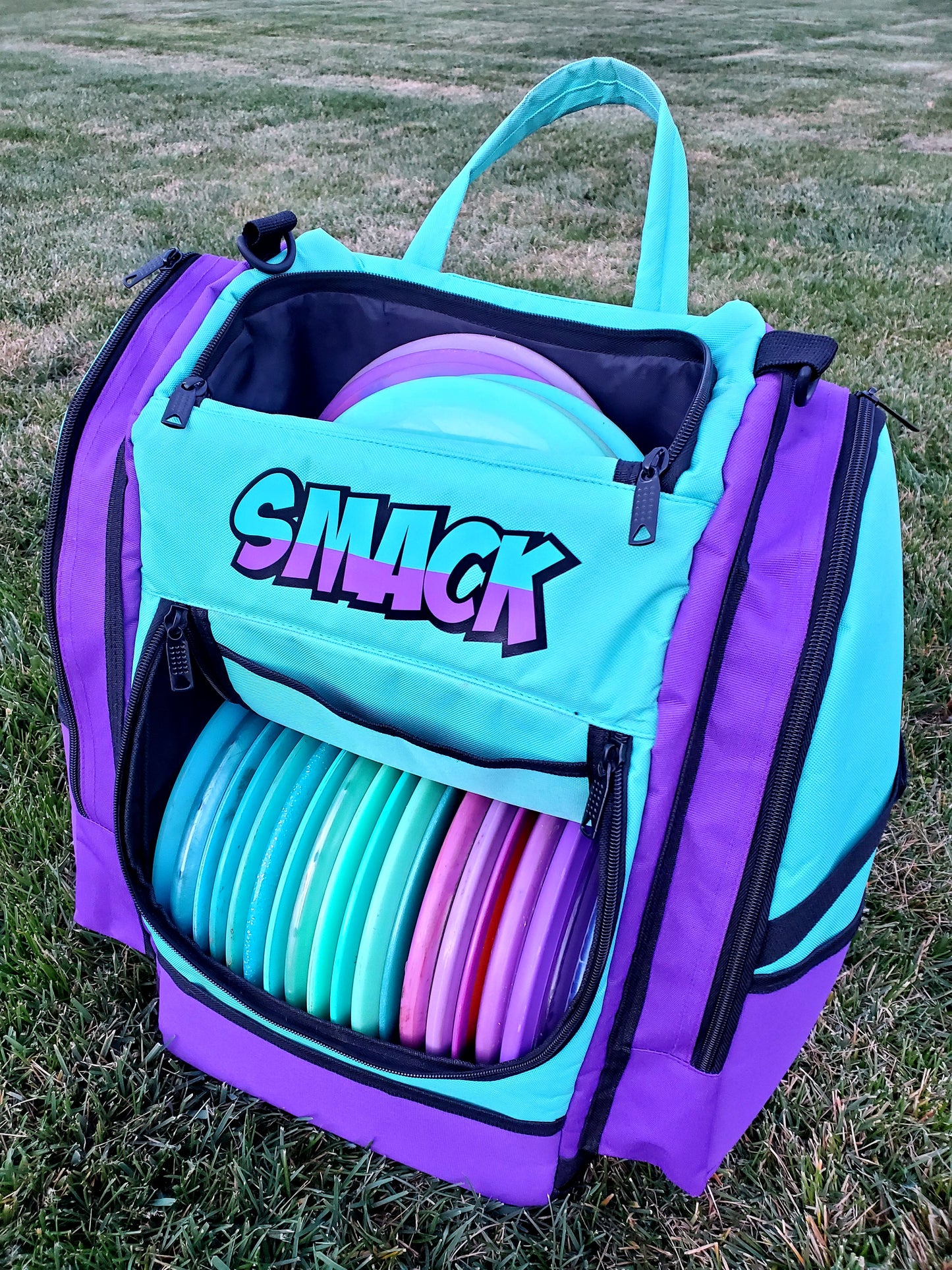 Buzz City Edition Purple & Aqua Disc Golf Backpack